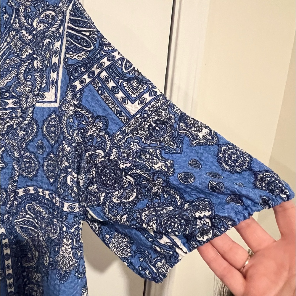 NWT! Loft Blue Bandana Paisley Balloon Sleeve Textured Blouse Size XXL Women’s - Picture 6 of 13